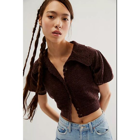 Free People Edie 100% Cashmere Cardigan Size S NWOT Fudge Brown - Picture 2 of 9